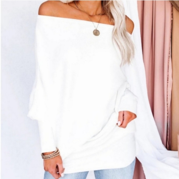 Ivory cashmere blend off the shoulder sweater - Picture 8 of 12